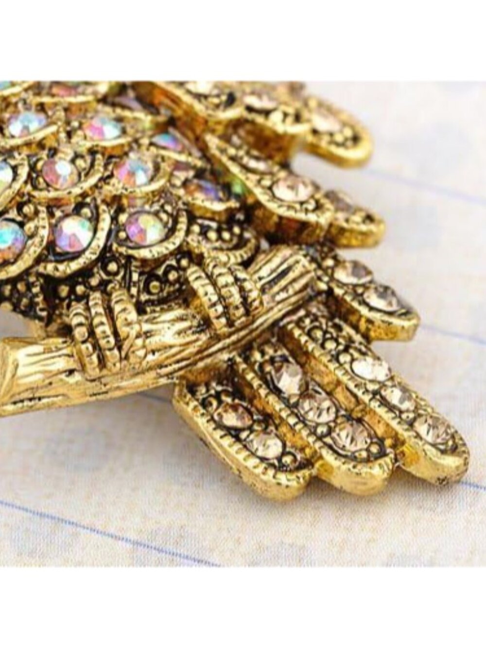 Antique Multicolored Crystal Rhinestone Perched Little Owl Branch Pin Brooch - Picture 5 of 6